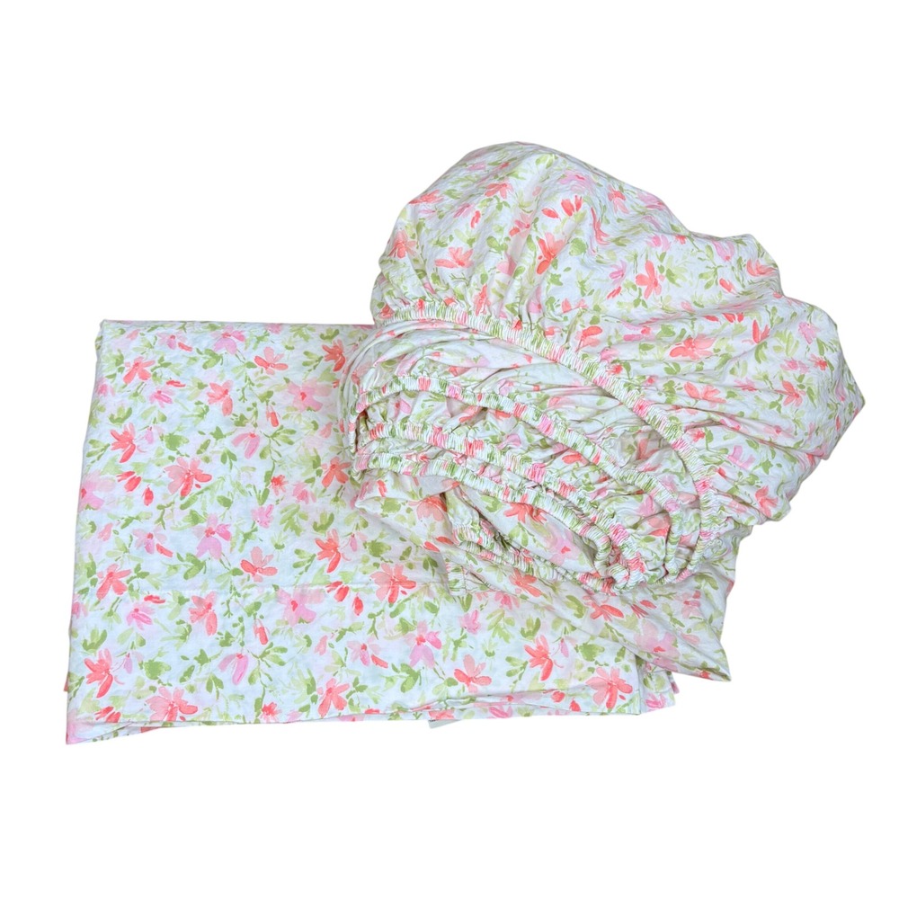 Laura Ashley Norella Twin XL Sheet Set Pink Floral Cotton Cottagecore Bedding